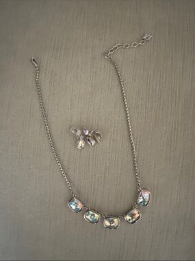 Swarovski Silver-Tone Necklace with Iridescent Aurora Crystals